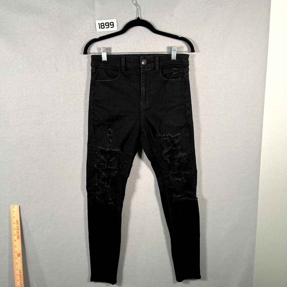 American Eagle Outfitters Jeans Womens 8 Black Denim Stretch Distressed Skinny